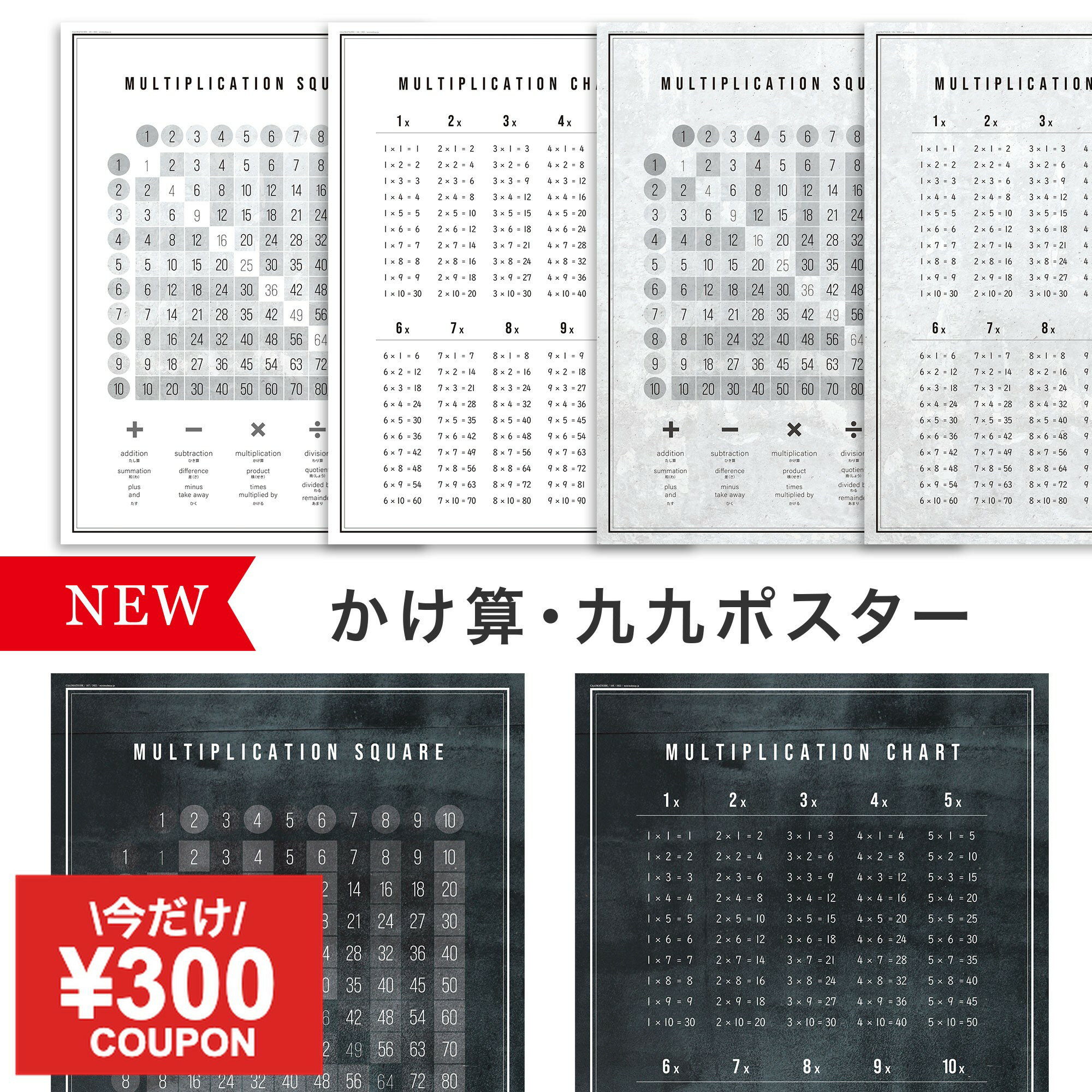 【今日まで300円引】かけ算 九九 ポスター A2｜シンプルで見やすい学習用｜インテリアになじむモノ ...