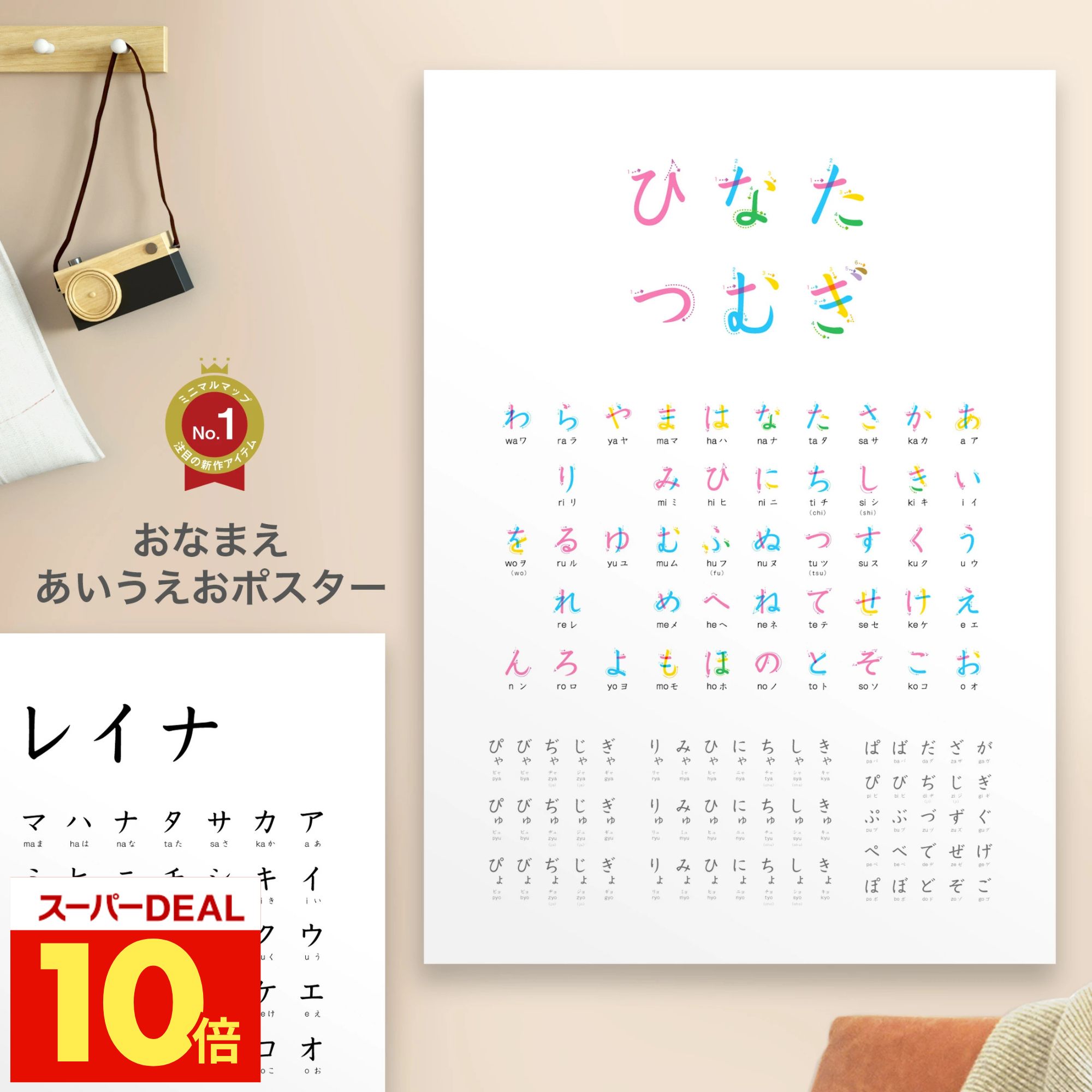 本日最終★Pアップ祭おなまえポスター【名入れ対応】ひらがな/カタカナ A3｜たて/よこ・モノトーン/カラフル 選べる｜MINIMAL MAP