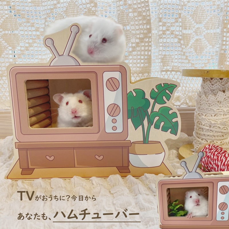 楽天minimini【すぐ届く/送料無料】 テレビ 木材 ハムスター ハウス かじり木 トンネル ハウス 寝床 木 ナチュラル ペット用品 小動物 ハムチューバ− おもしろハウス グッツ ギフト