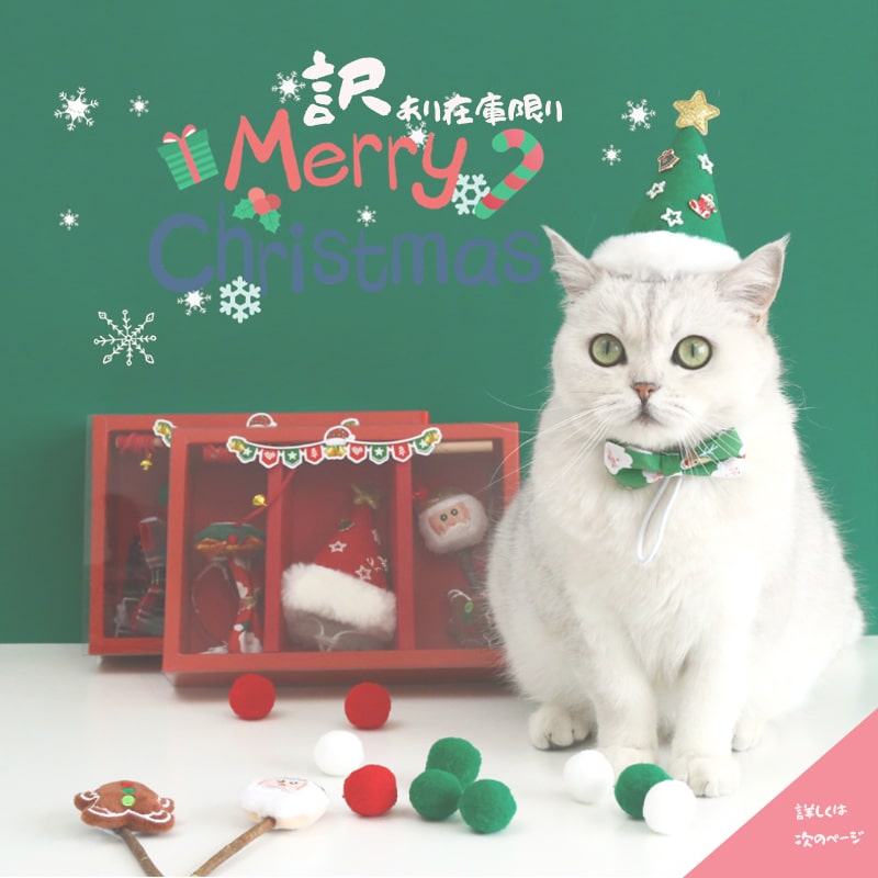 【訳あり】猫 じゃらし 猫　サンタ帽子 セット 首輪 クリスマス おもちゃ 贈り物 セーフティ