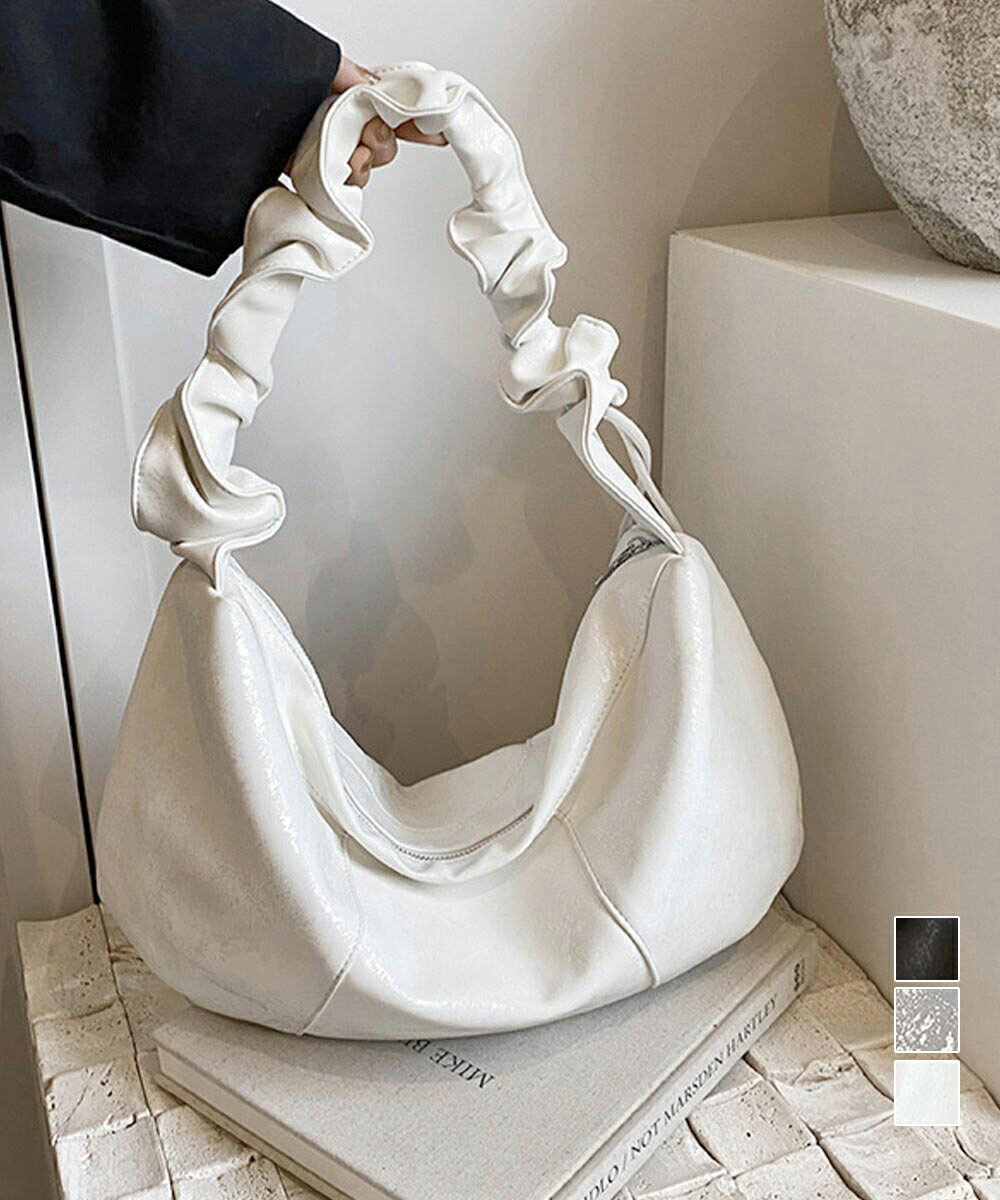 ギャザーバッグ レディース トートバッグ フリルハンドル ワンショルダーバッグ 大容量 ドロストボディバッグ 肩掛けかばん PUレザー軽量 シルバーバッグおしゃれ miniministore 1XIUF-072のサムネイル