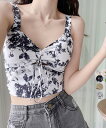 カップ付きキャミソール 水墨柄ブラトップ レディース バックシャーリング セクシーキャミ リゾート風 ノンワイヤー キャミブラ ショート丈 インク花柄ブラトップ miniministore 24TPS-004(4)