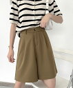 【最大50%OFFクーポンで,1545円】5分丈 タックショートパンツ レディース ハーフパンツ ハイウエスト ショートワイドパンツ 通勤通学ボトムス 大人オフィス おしゃれ 薄手スラックス短パン 膝上丈 miniministore 2FZHE-001