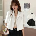 【35%OFFクーポンで,1748円】ショート丈テーラードジャケット軽アウター レディース クロップド半袖サマージャケット 通学通勤ジャケットカーディガン 半袖羽織りオフィスカジュアル ライトアウター miniministore 6WANJIA-007