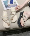 【50%OFFクーポンで,2145円】パールトングサンダル 美脚 厚底サンダル レディース 大人可愛いミュールサンダル 履きやすい パール飾り 軽量夏靴 リゾー...