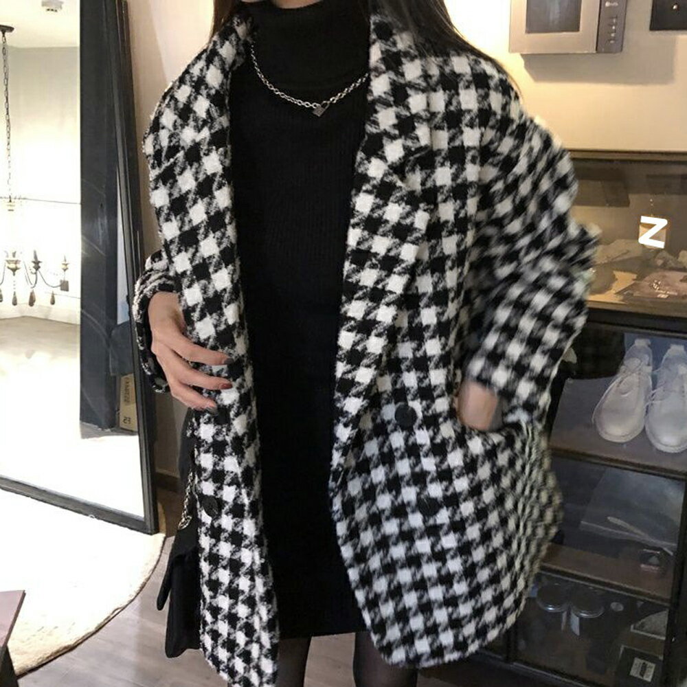 韓国 人気コート 千鳥格子 内側あったかボア3色 ひざ丈 b13628 楽天市場】千鳥格子 コート(カラーホワイト)(コート