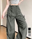 サイドドロスト カーゴパンツ レディース 涼しい速乾ワイドパンツ ゆったり ハイウエストドライパンツ ストリートカジュアルパンツ おしゃれ リボンスポーティパンツ miniministore 87DKFSH-005