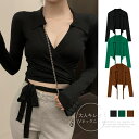 【最大50%OFFクーポンで,1245円】カシュクールニット 着やせトップス 韓国 レディース Vネック ショート丈ニットトップス 胸元セクシー 長袖ニットソー ハイウエスト 襟付き タイトニット 春秋冬 miniministore 87YDD-001