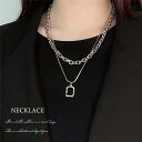 【50%OFFクーポンで,945円】チョーカーネックレス チェーン 2連 2点セット ネックレス スクエアペンダント アクセサリー レディース シンプル 大人 女性 miniministore 98AX-001