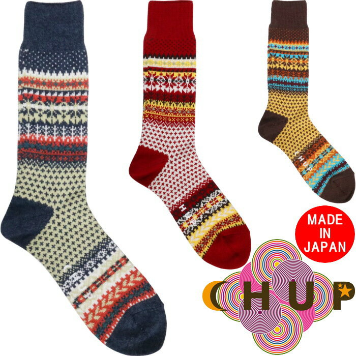 CHUP 靴下 メンズ 【お買い物マラソンポイントアップ5倍】 【SALE：20％OFF】 チュプ ソックス CHUP 靴下 NESNA ネスナ メンズ 日本製 ハイソックス クルーソックス byグレン・クライド 男性用 お洒落 見せ靴下 おしゃれ ギフト プレゼント 柄物 民族 綿中厚ソックス 【ネコポス対応】