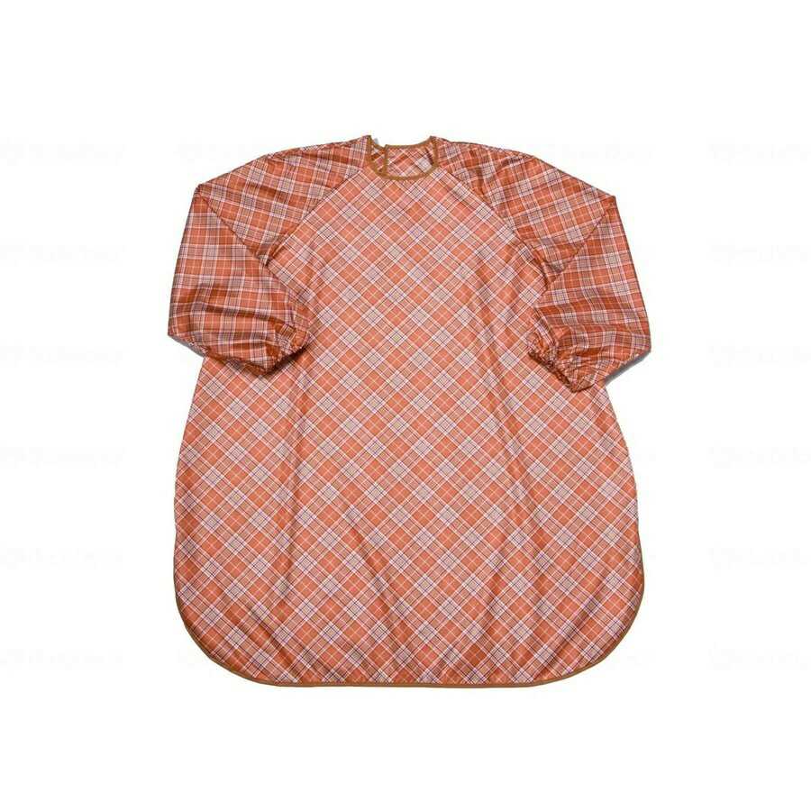 食事前掛 超はっ水 袖付/1040 チェックオレンジ 特殊衣料