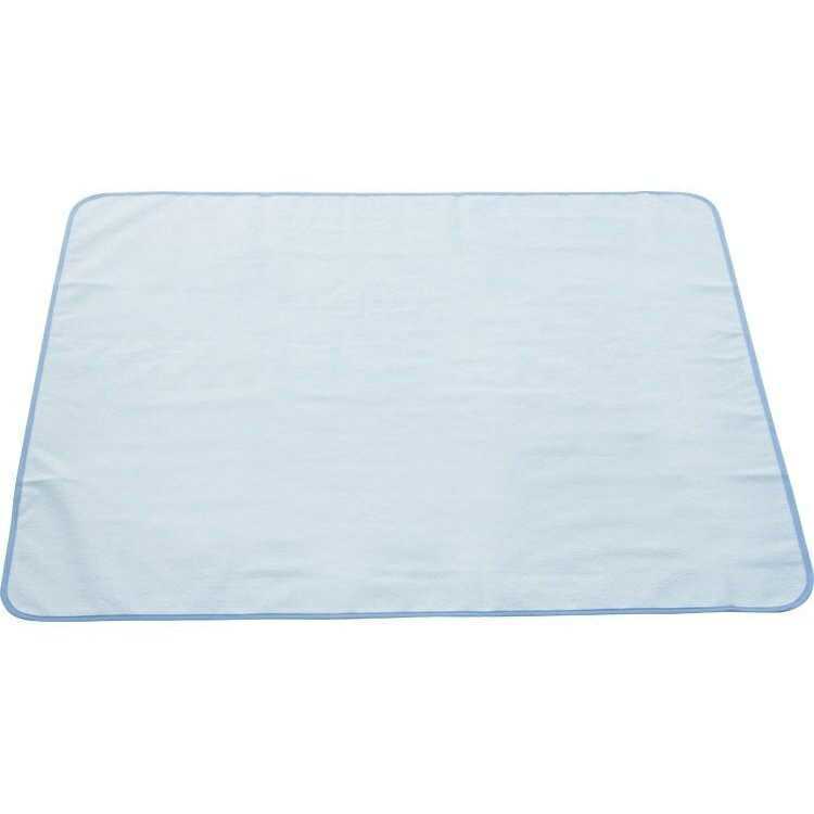 ・ふんわりタオル地！完全防水加工で床を汚しません！ ●サイズ／幅74×長さ90×厚さ0.3cm ●材質／表：綿100％、裏：耐熱ポリウレタン100％ ●生産国／日本 ●洗濯機可（80℃） ●脱水機可 ●乾燥機可（80℃） ●防臭加工、防水加工、消臭加工