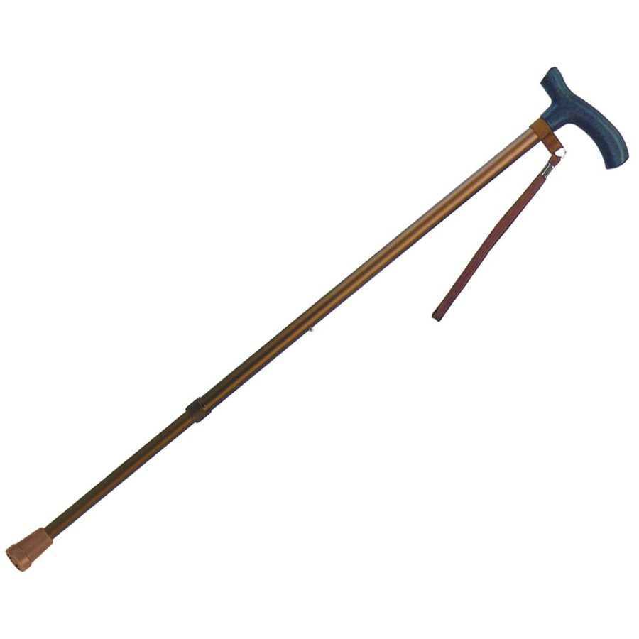 ・シンプルでベーシックな伸縮ステッキ。 ●サイズ／長さ70〜92cm（10段階／2.5cm）、グリップ長さ：12.8cm ●重さ／約240g ●材質／本体：アルミ、グリップ：PP、ゴムキャップ：合成ゴム ●適応ゴムチップ内径／15mm ●付属品／ストラップ ●生産国／台湾 ●SGマーク取得商品