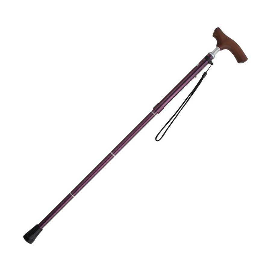 ・介援隊がオススメするファッショナブルステッキシリーズ。 ●サイズ／長さ約74.5〜84.5cm（6段階）、グリップ長さ：約11.5cm、ゴムチップ底径：約2.9cm ●パイプ径／上部：1.9cm、下部：1.6cm ●重さ／約285g ●材質／本体：アルミ、グリップ：楓製 ●適応ゴムチップ内径／15mm ●生産国／台湾