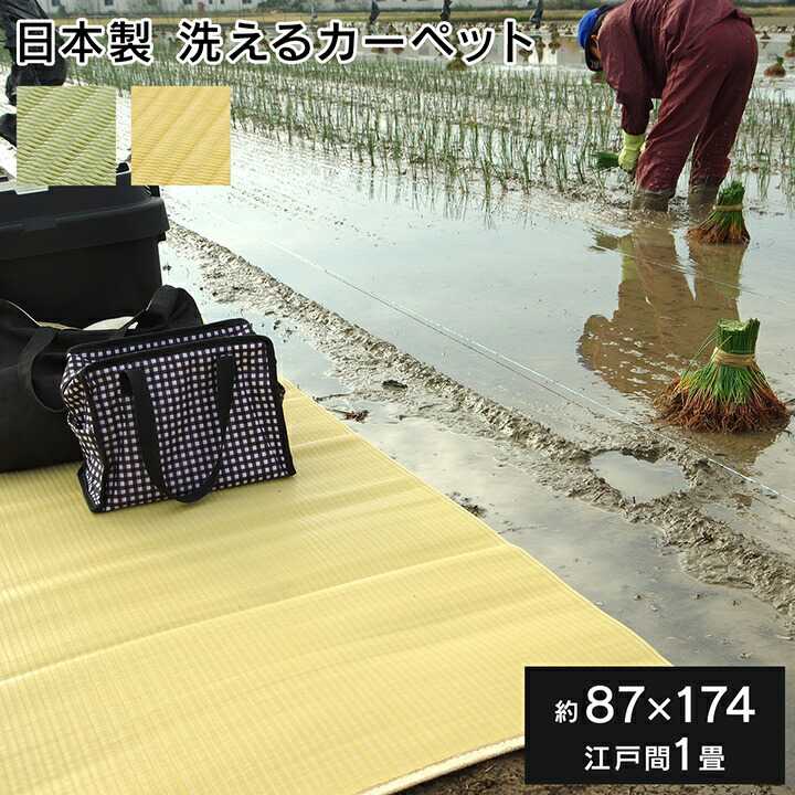 樂天商城 - ラグ 洗える 日本製 国産 アウトドア レジャー アウトドア 和室 シンプル グリーン 江戸間1畳 約87×174cm イケヒコ