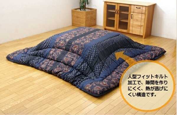 国内プリント こたつ厚掛敷布団セット 万葉 ブルー 約205×205cm イケヒコ [2]