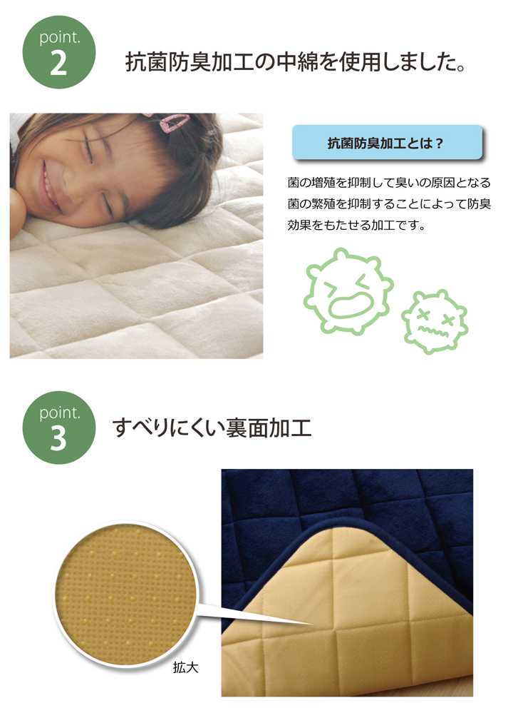 こたつ敷き布団 正方形 キルトラグ ラグ カーペット 無地 フランネル 17フランIT 抗菌防臭 ネイビー 約145×145cm ホットカーペット対応 イケヒコ [3]