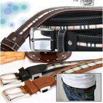 樂天商城 - センターライン＆チェック柄フェイクレザーベルト