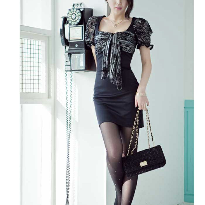 樂天商城 - ビックリボンパフー袖エレガントワンピス/【カップ付き】