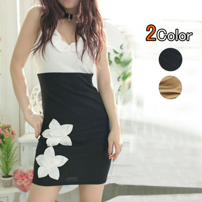 樂天商城 - 花びら真珠飾りノースリーブエレガントワンピス【カップ付き】 結婚式　披露宴　フォーマル　パーティー　謝恩会