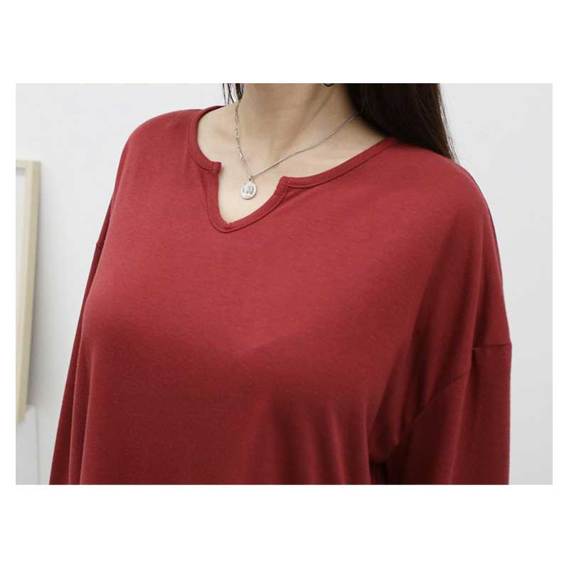 カットソー キーネック ゆったりサイズ Tシャツ トップス 長袖 ロング丈 ネック切...