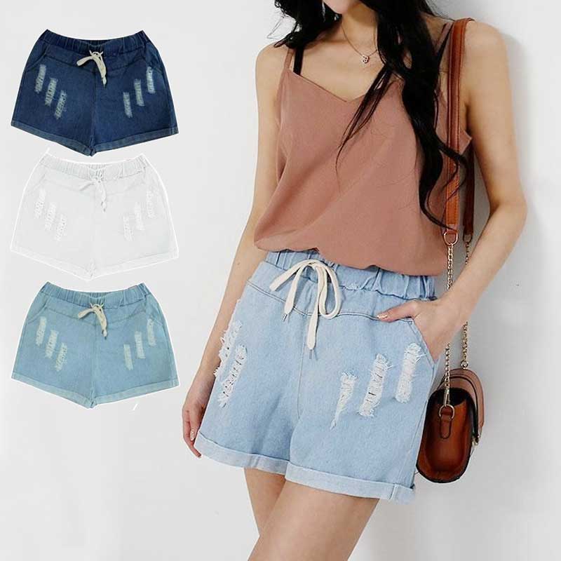 尼龍, 人造絲, 聚酯 - デニムパンツ ビンテージ風＆ダメージ加工 ショートパンツ カジュアル デニムパンツ レディース