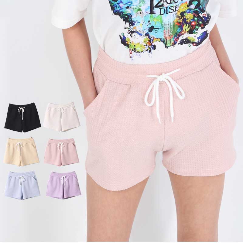 樂天商城 - ショートパンツ ウエストゴム＆紐つき 短パン ショーパン ポケット付き 無地 レディース