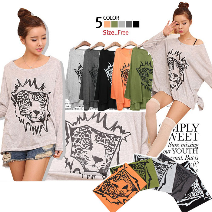 【メール便送料無料】タイガープリントゆったりドルマンスリーブルーズシルエット★無地バックロング...