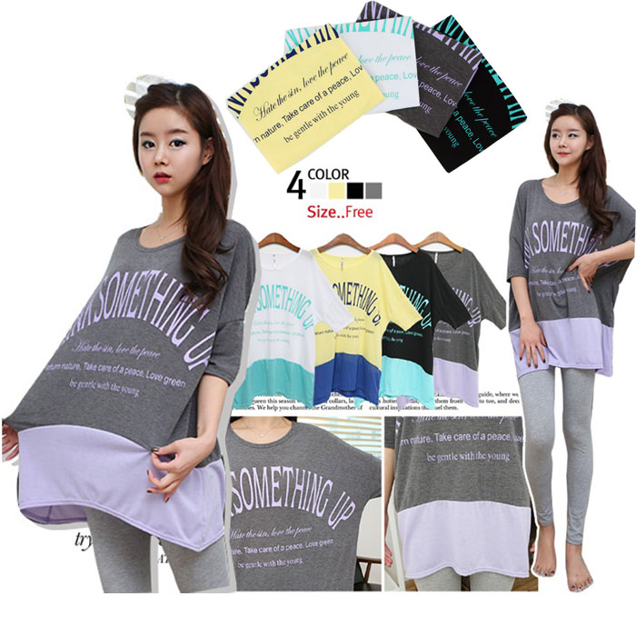 樂天商城 - パステルカラー英字ロゴx裾配色切り替えゆる半袖Tシャツカットソー