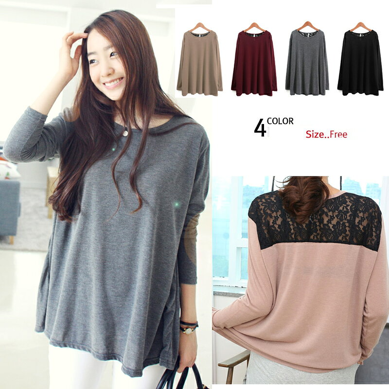 樂天商城 - 背中フラワーレース切り替えTシャツカットソー/花柄レース