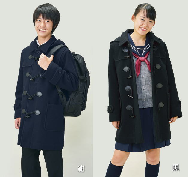 衿付きハーフダッフルコート　グレー【男女兼用】スクールコート　学生服の上から着てももたつかない！通学にピッタリのダッフルコート