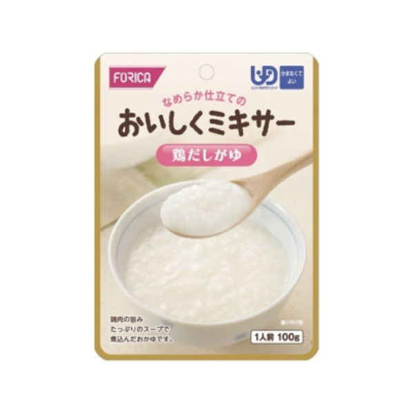 ホリカフーズ おいしくミキサーシリーズ 鶏だしがゆ かまなくてよい 100g 主食 ご飯 国産米 レトルト パウチ 嚥下食 嚥下補助 高齢期 治療 シニア うらごし ペースト なめらか おかず 一品 手軽 簡単 安心 便利 災害 非常食 ストック 常温 保存 ユニバーサルデザインフード