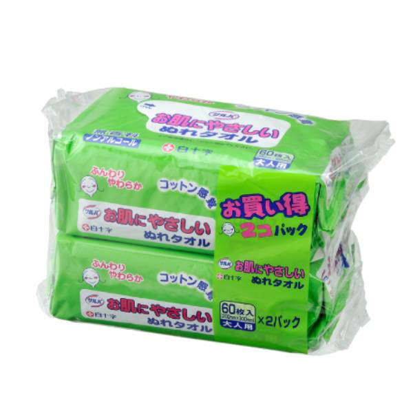 サルバ お肌にやさしいぬれタオル60枚入 2コパック清拭用タオル 無香料 ノンアルコール