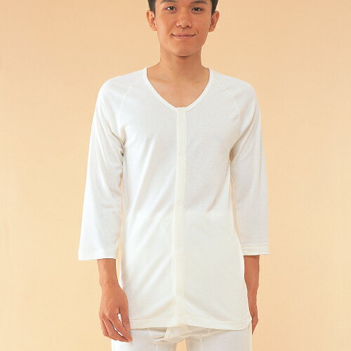 神戸生絲（コべス）ワンタッチ肌着 紳士用前開き 7分袖 No.1 春夏 ワンタッチ肌着 ラグラン袖 KOBES][..