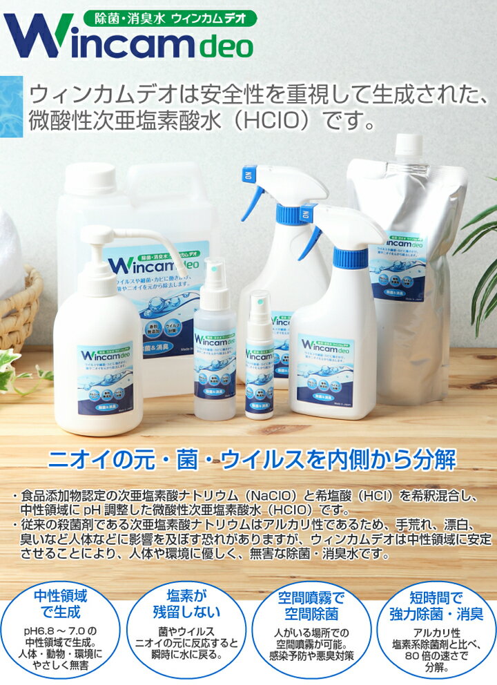 次亜塩素酸水ウィンカムデオ　10L詰替テナー（100ppm）[NITE][ウイルス予防][菌対策][アルコール][消毒代替][次亜塩素酸ナトリウム][除菌スプレー][消臭][加湿器][空間除菌]