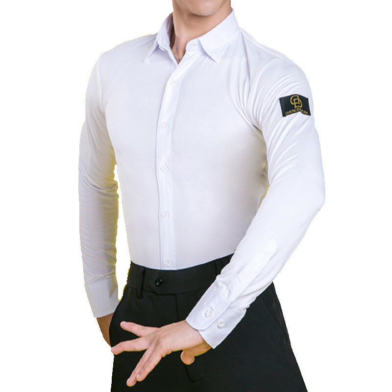 【即納商品】メンズシャツラテンシャツダンスシャツ黒白ストライプダンスラテンダンス社交ダンス競技ダンスサルサストレッチシャツ長袖レッスン衣装発表会コンペ競技会パーティーおしゃれ