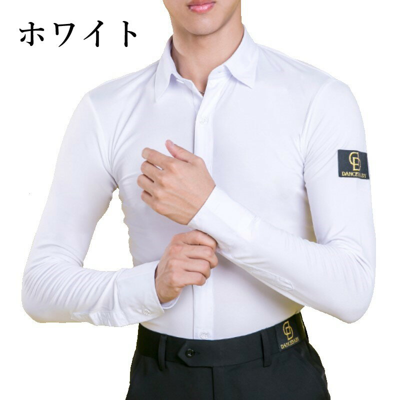 【即納商品】メンズシャツラテンシャツダンスシャツ黒白ストライプダンスラテンダンス社交ダンス競技ダンスサルサストレッチシャツ長袖レッスン衣装発表会コンペ競技会パーティーおしゃれ