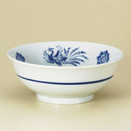 鳳凰ラーメン鉢 中華食器 ラーメン丼 業務用 らーめん丼 らーめん鉢 どんぶり 麺鉢 めん鉢 日本製 磁器 約20.3cm 染付