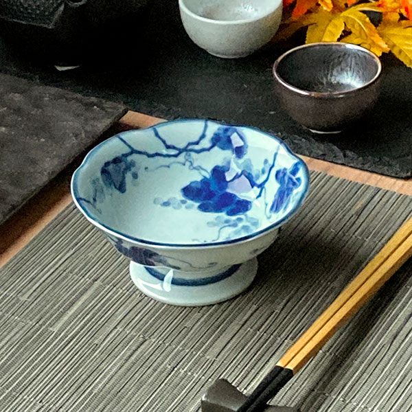 藍染ぶどう高台小鉢 和食器 高台小鉢 業務用 約12.2cm 和食 和風 料亭 小料理屋 旅館 前菜 会席料理 デザート 甘味 フルーツ 小鉢