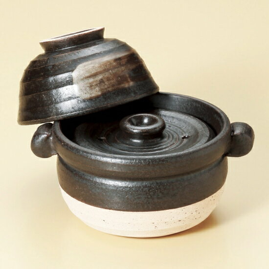 黒陶茶碗付ご飯鍋 中蓋付 1合炊 萬古焼 和食器 ごはん鍋 業務用 和食 白米 鯛めし 炊き込みご飯 割烹料..