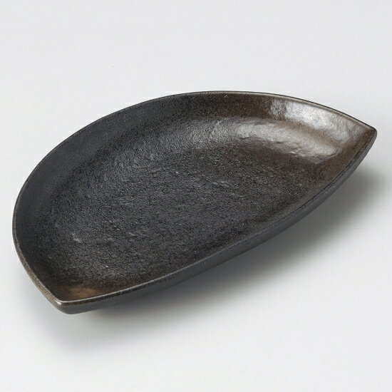 黒渋半月皿 和食器 半月皿 業務用 約23.5cm 和食 和風 揚げ物 焼き魚 だし巻き玉子 前菜 焼き物 焼物 ..