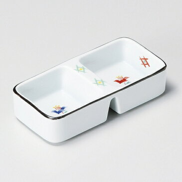 赤絵小花二品盛 和食器 仕切皿(2品皿・3品皿) 業務用 約14.5cm 和食 和風 焼肉店 たれ ニンニク 岩塩 お通し 漬物 前菜 小料理屋 懐石料理 プレート