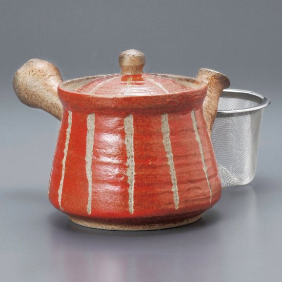 彫十草急須小 赤 アミ付 和食器 急須 業務用