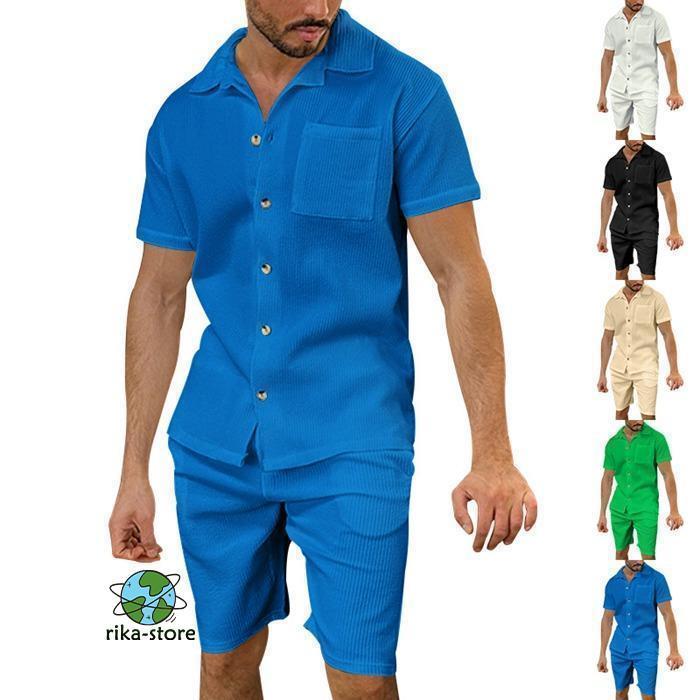 上下セット メンズ セットアップ 夏服 半袖 シャツ ショートパンツ