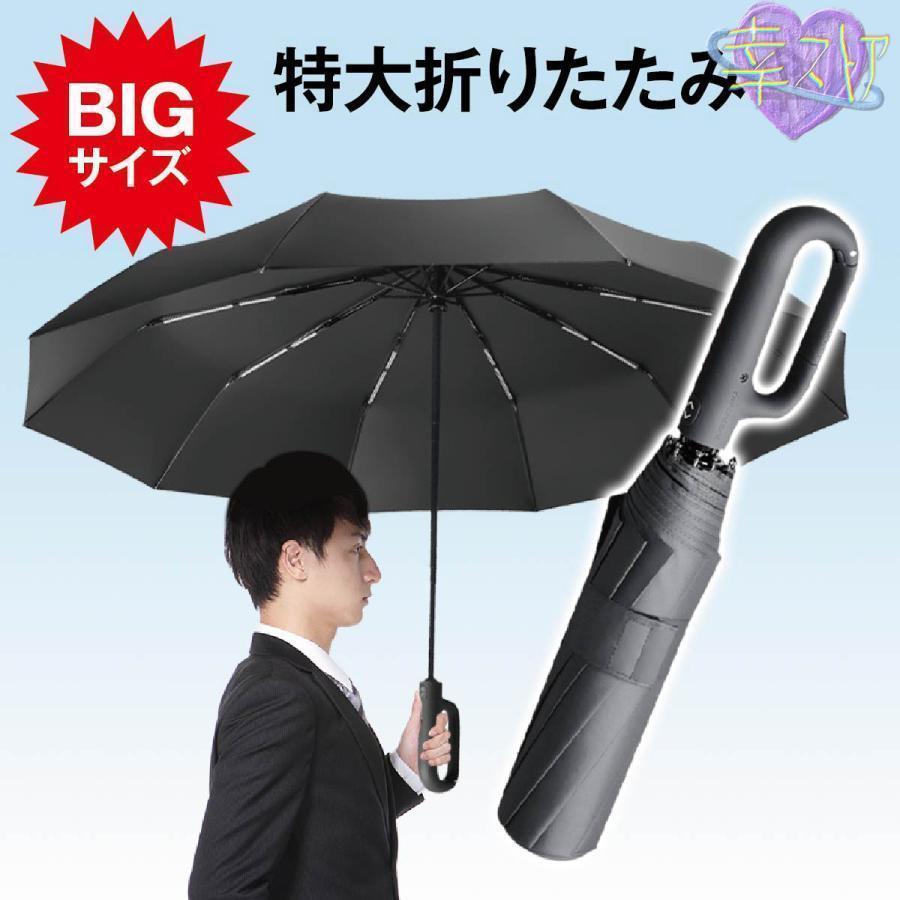折りたたみ傘 自動開 BIG コンパクト 撥水加工 丈夫 高強度グラスファイバー 頑丈 10本骨 125cm 軽量 折り畳み式 メンズ アウトドア おしゃれ