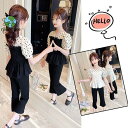 子供服 女の子 夏服 セットアップ 上下セット 半袖 tシャツ チュニック ロングパンツ ズボン 韓国子供服 キッズ ジュニア おしゃれ 可愛い 新品 160 ...