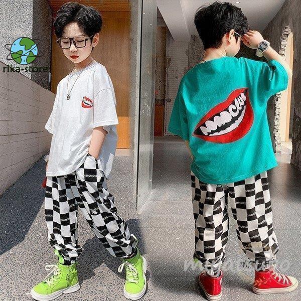 子供服 セットアップ 夏 男の子 子供ジャージ キッズ 韓国子供服 ジュニア 上下セット 半袖Tシャツ 長ズボン チェック柄 男児 おしゃれ 通学着 通園着 新品