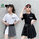 女の子 セットアップ キッズ半袖 Tシャツ ショットスカート プリーツ 2点セット 可愛い 夏 ダンスウェア ステージ 衣装 カジュアル 普通着