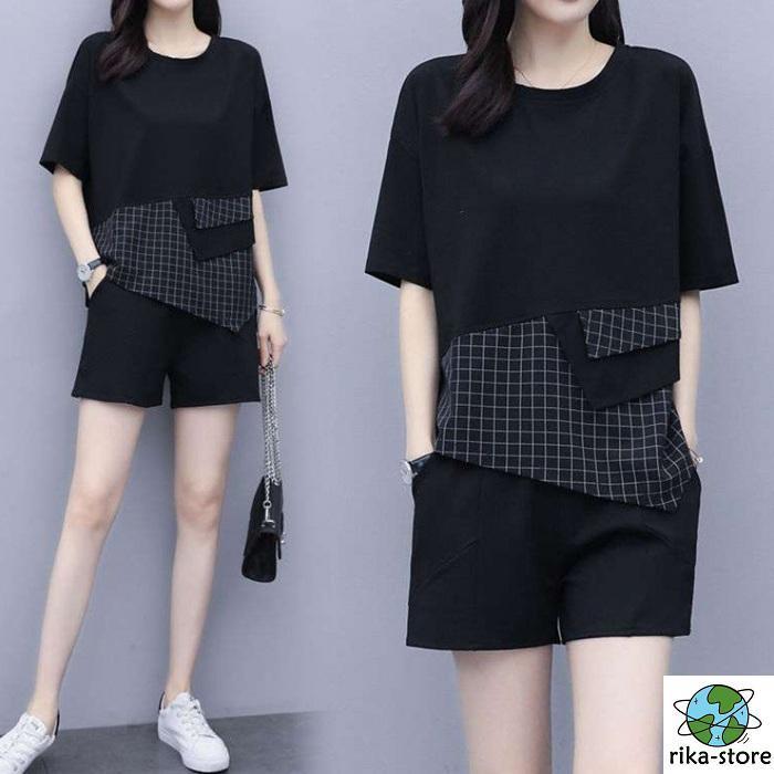 上下セット ゆったり セットアップ パジャマ ルームウェア レディース 夏 半袖 Tシャツ ハーフパンツ 女性