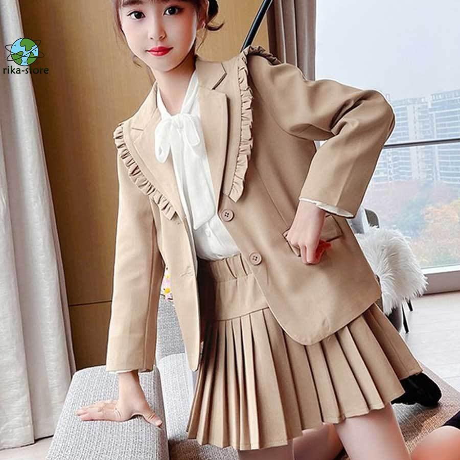 韓国子供服 セットアップ 入園式 卒園式 入学式 発表会 女の子 3点セット 春秋 ジャケット シャツスカート フォーマル スーツ 撮影用 七五三 演奏会